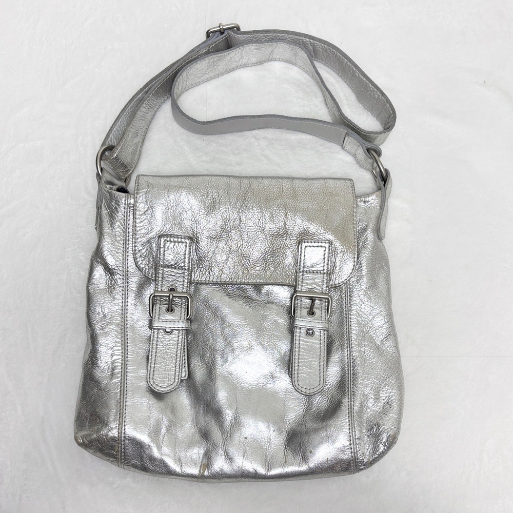 Y2K Indie Sleaze Boden Silver Metallic Leather Buckle Shoulder Bag Cyber Core